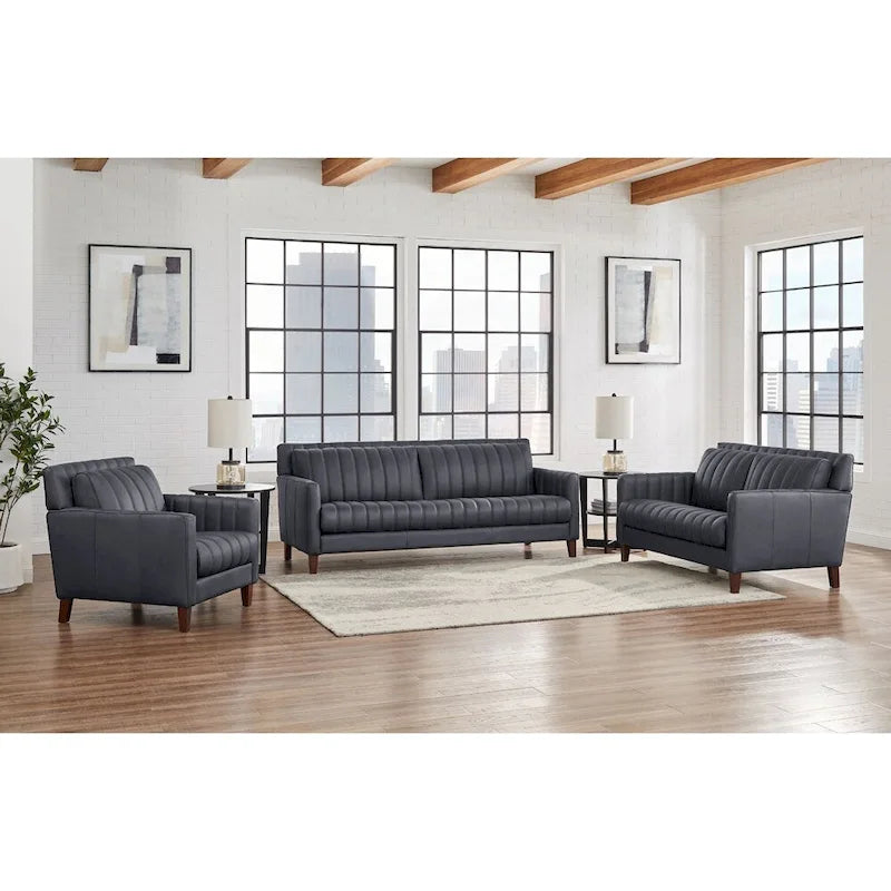 Hydeline Ennis Top Grain Leather Sofa Loveseat and Chair Set - Sofa, Loveseat, Chair