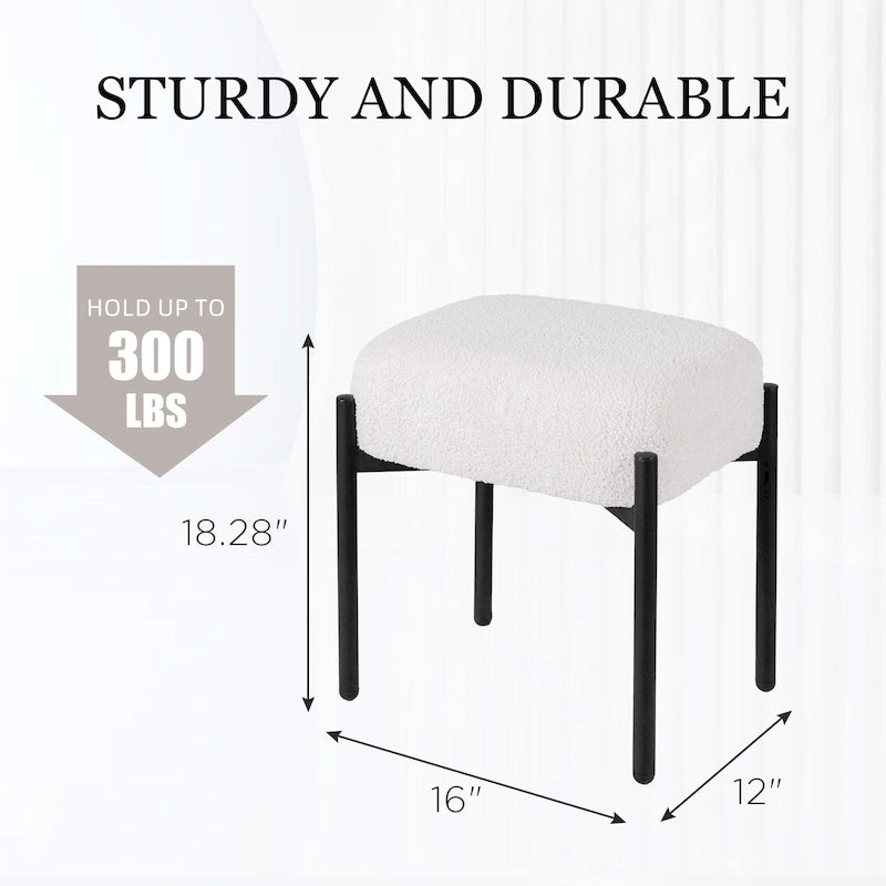 Faux Teddy Fur Round Vanity Stool, Ottoman Foot Stool
