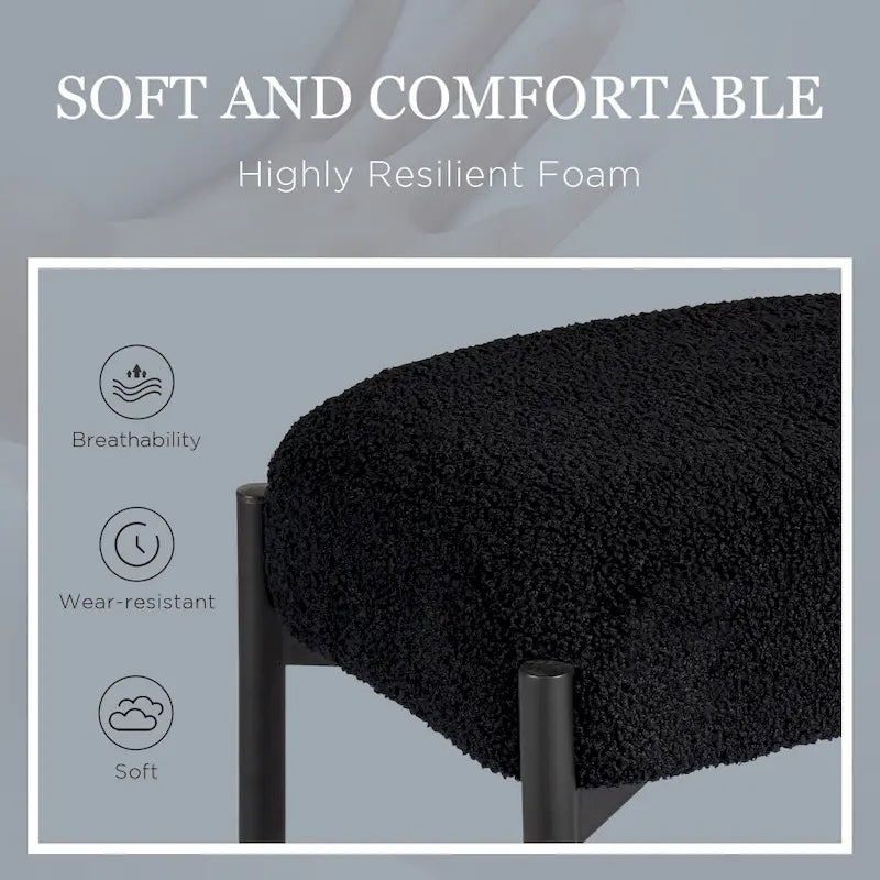 Faux Teddy Fur Round Vanity Stool, Ottoman Foot Stool