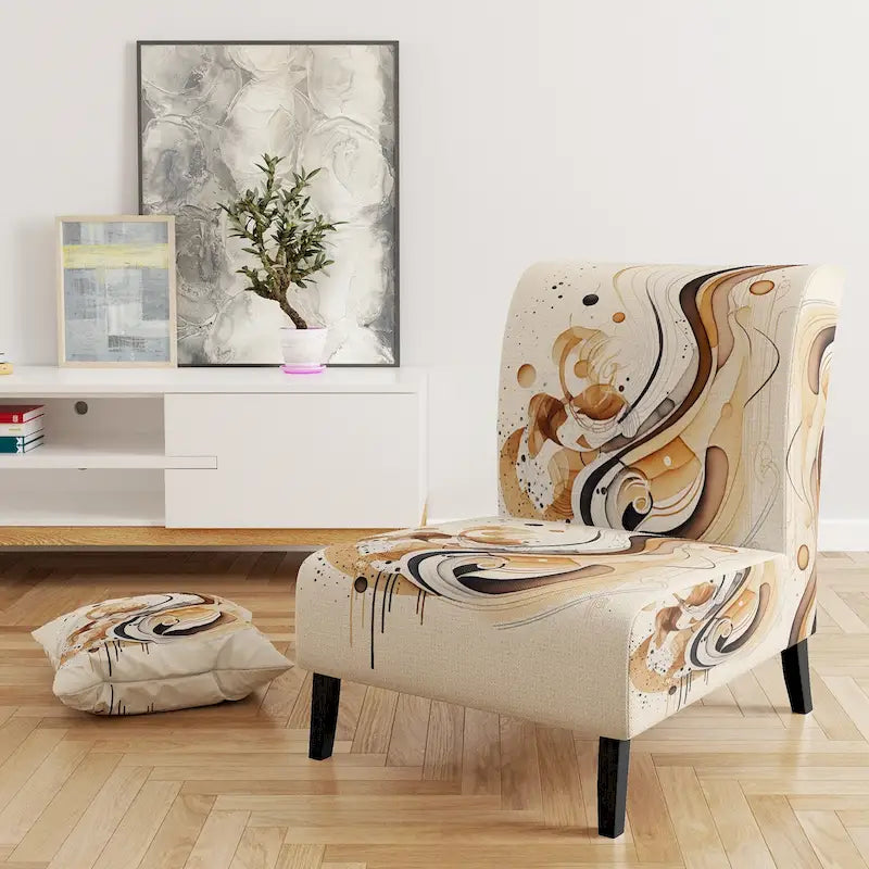 Designart Brown And Black Movement IV Upholstered Modern & Contemporary Accent Chair and Modern & Contemporary Arm Chair