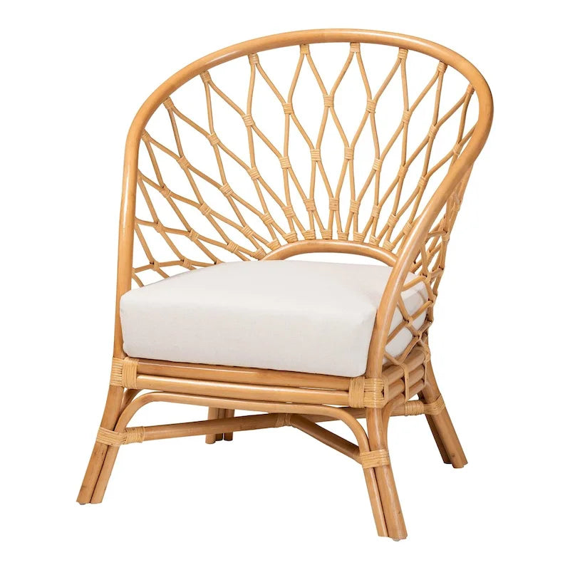 Bohemian Honey Rattan Accent Chair – Handcrafted, Removable Cushion