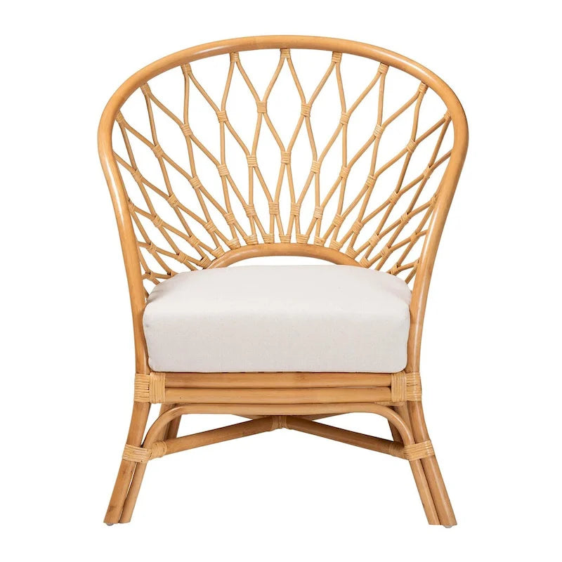 Bohemian Honey Rattan Accent Chair – Handcrafted, Removable Cushion