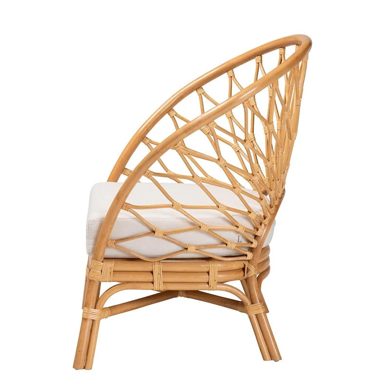 Bohemian Honey Rattan Accent Chair – Handcrafted, Removable Cushion