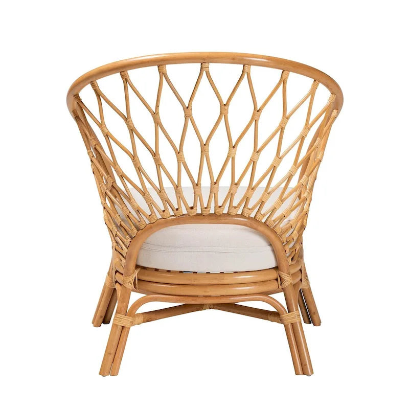 Bohemian Honey Rattan Accent Chair – Handcrafted, Removable Cushion