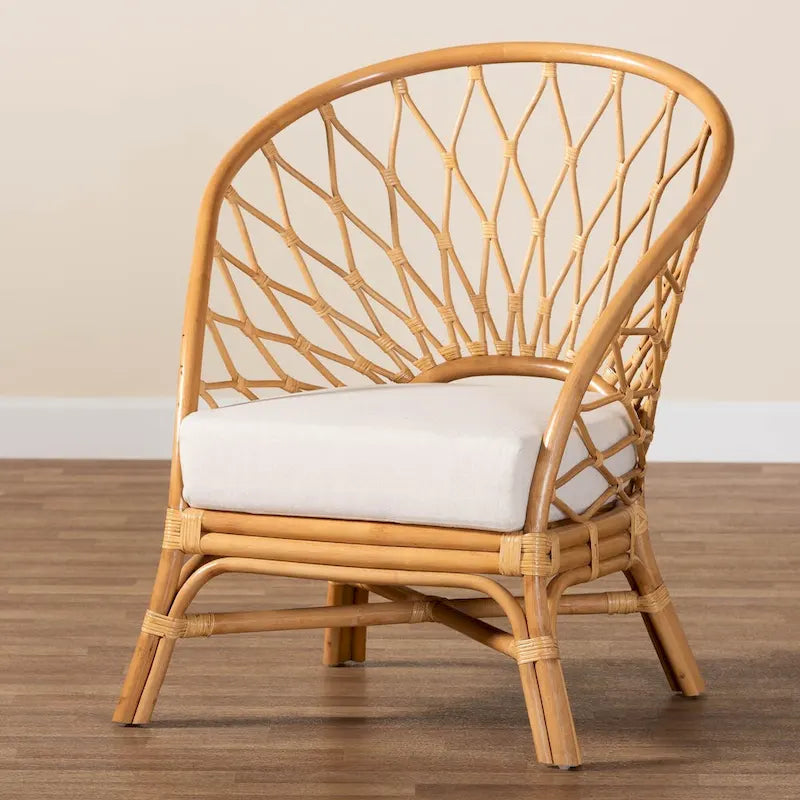 Bohemian Honey Rattan Accent Chair – Handcrafted, Removable Cushion