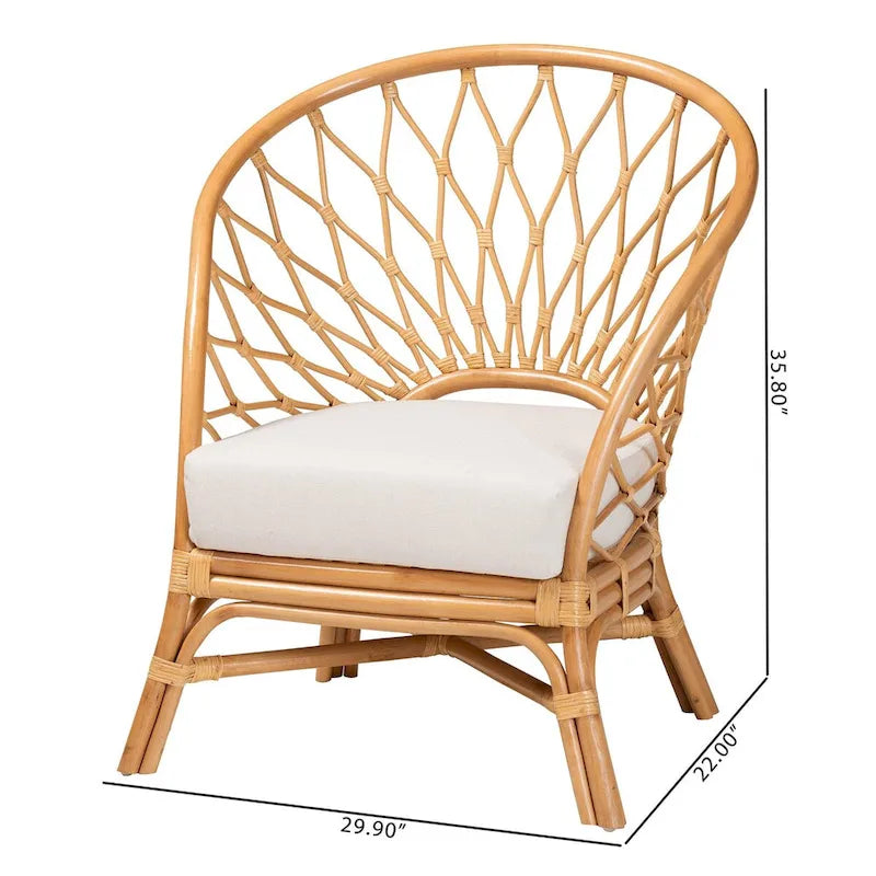 Bohemian Honey Rattan Accent Chair – Handcrafted, Removable Cushion
