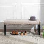 Modern 44 L Nailhead Trim Upholstered Bench with Wood Legs