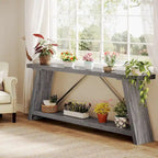70.9 Inches Long Rustic Wood Console Sofa Table with Storage Shelf