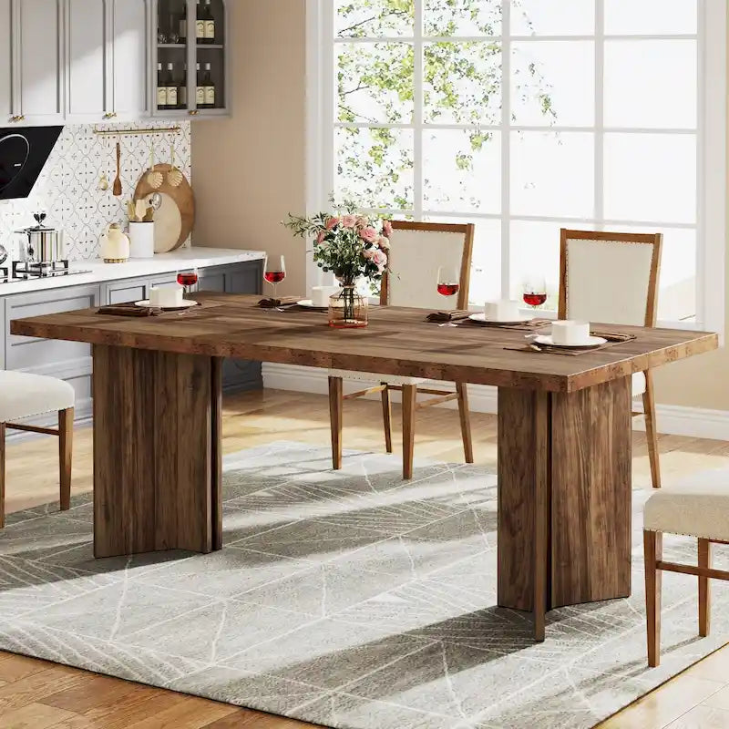 Farmhouse Wood Rectangular Dinner Dining Table for Kitchen Dining Room