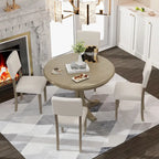 5-Piece Round Dining Table Set with Curved Trestle Style Table Legs and 4 Chairs