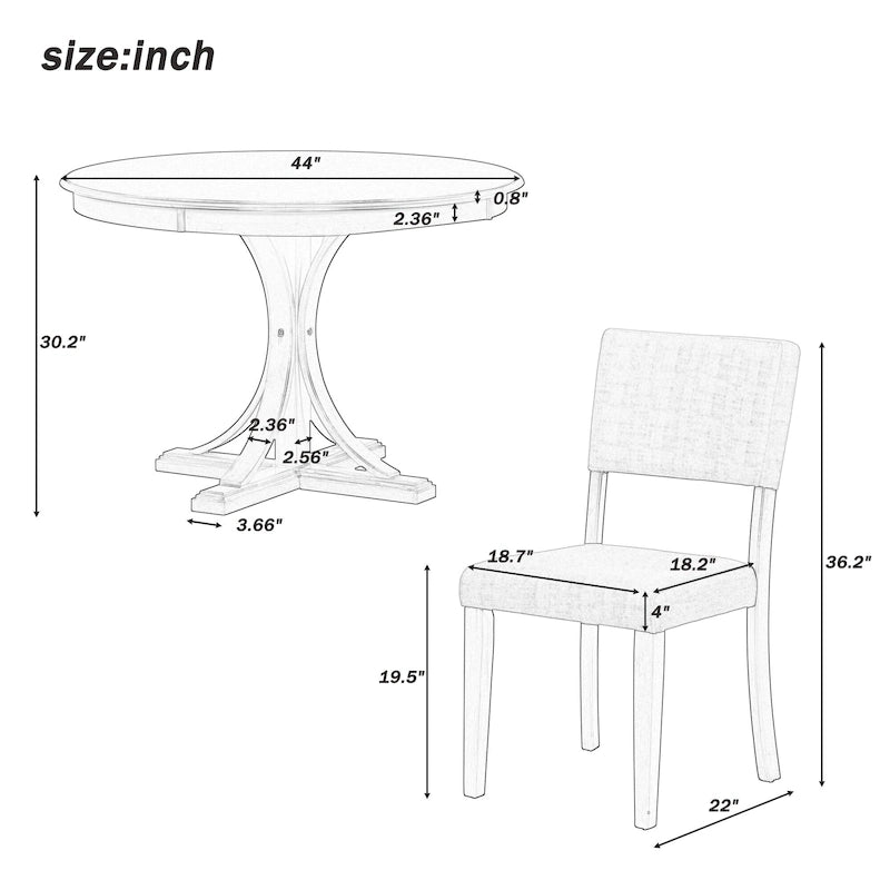 5-Piece Round Dining Table Set with Curved Trestle Style Table Legs and 4 Chairs