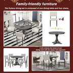 5-Piece Round Dining Table Set with Curved Trestle Style Table Legs and 4 Chairs