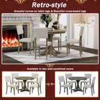 5-Piece Round Dining Table Set with Curved Trestle Style Table Legs and 4 Chairs