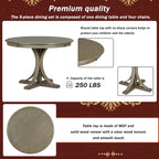 5-Piece Round Dining Table Set with Curved Trestle Style Table Legs and 4 Chairs