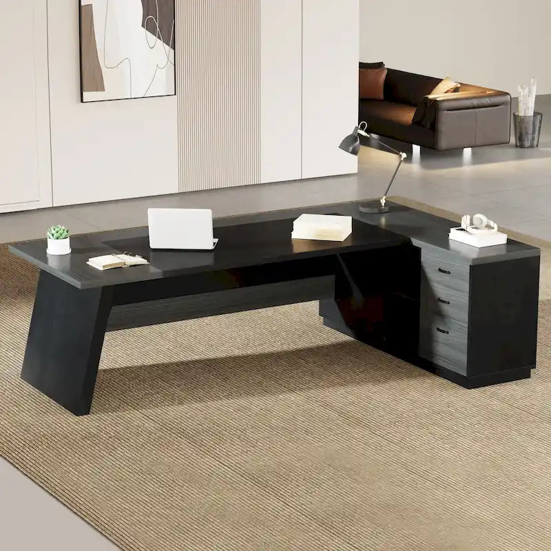 78.7-inch L Shaped Executive Desk with Drawers and Lateral File Cabinet