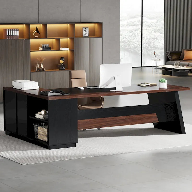 78.7-inch L Shaped Executive Desk with Drawers and Lateral File Cabinet
