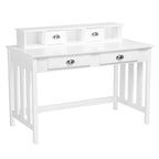 Yaheetech Writing Computer Desk, Modern Work Station with Removable Floating Organizer, 4 Drawers, Pine Wood Legs