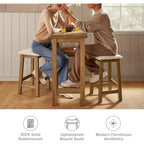 Kelly Solid Wood Counter Table Set with 2 Boucle Stools, 3-piece Dining Set, Small Kitchen Island with Storage Shelves