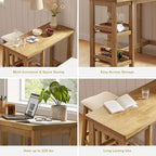 Kelly Solid Wood Counter Table Set with 2 Boucle Stools, 3-piece Dining Set, Small Kitchen Island with Storage Shelves