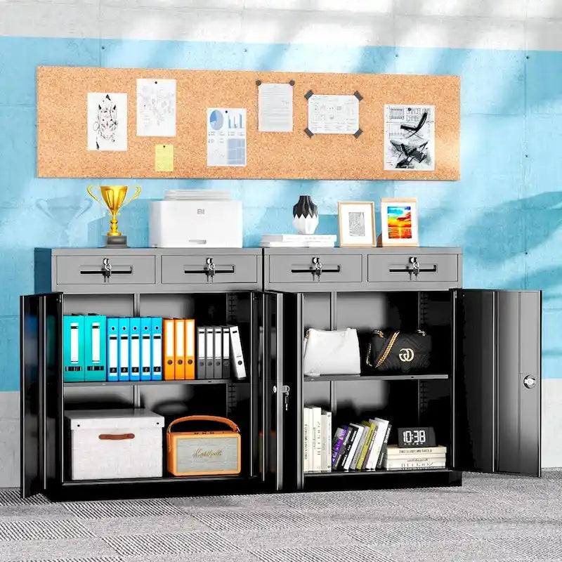 36 H Metal Locking Garage Storage Cabinet with 2 Drawers and Adjustable Shelves