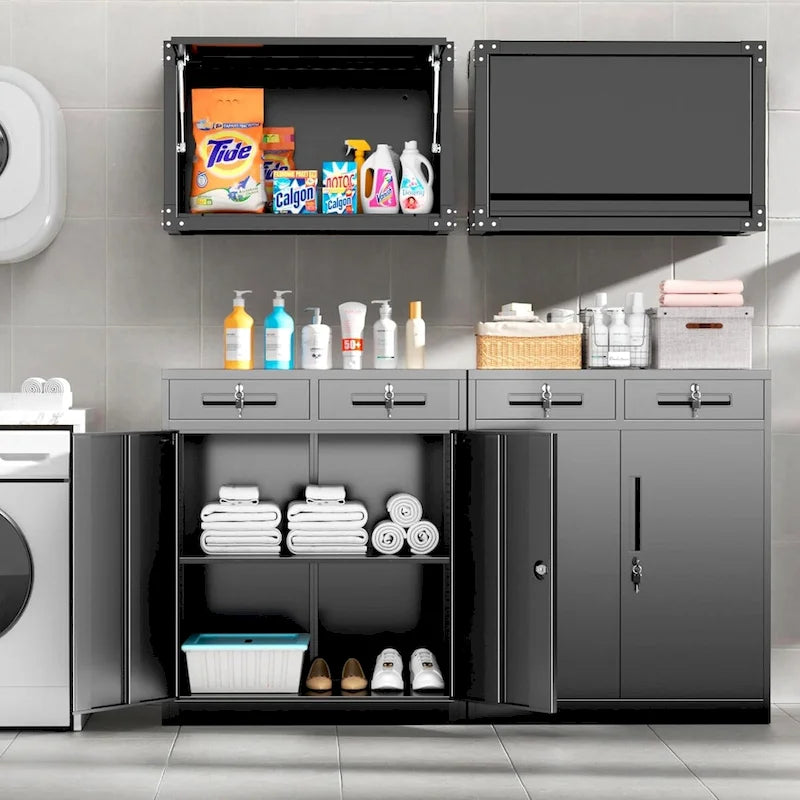 36 H Metal Locking Garage Storage Cabinet with 2 Drawers and Adjustable Shelves