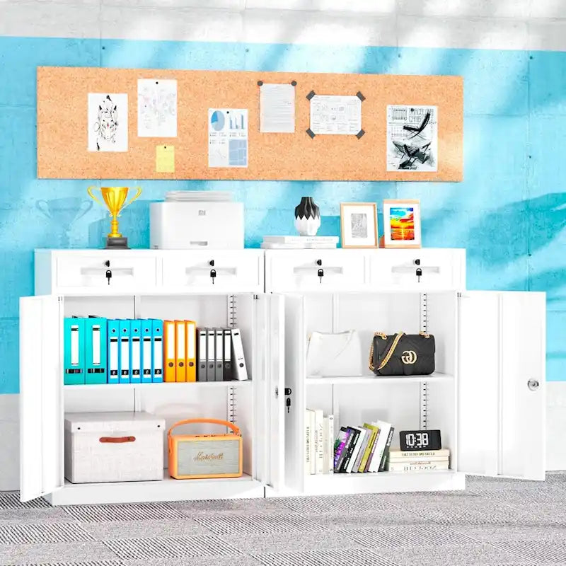 36 H Metal Locking Garage Storage Cabinet with 2 Drawers and Adjustable Shelves