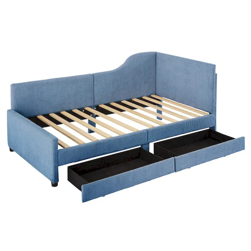 Twin Size Upholstered Corduroy Daybed with Drawers