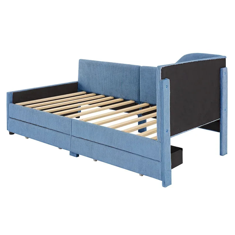 Twin Size Upholstered Corduroy Daybed with Drawers