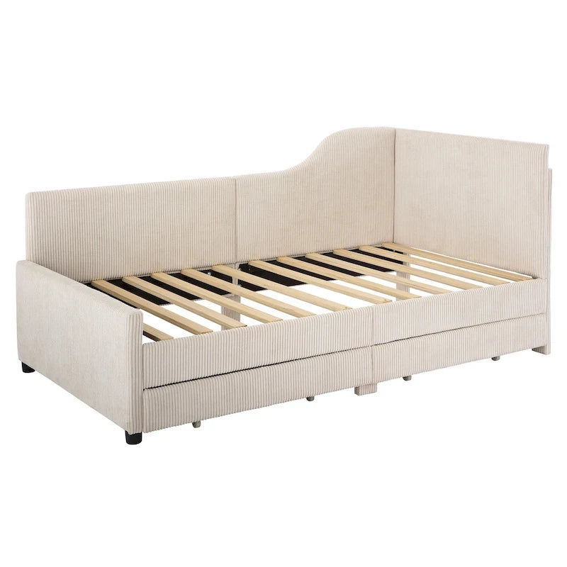 Twin Size Upholstered Corduroy Daybed with Drawers