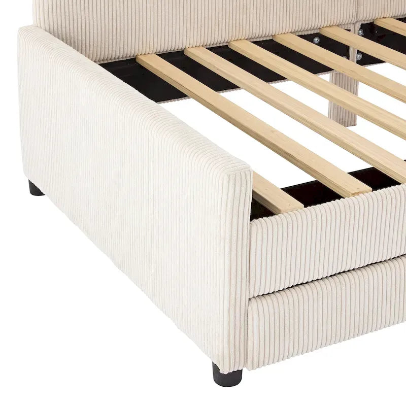 Twin Size Upholstered Corduroy Daybed with Drawers