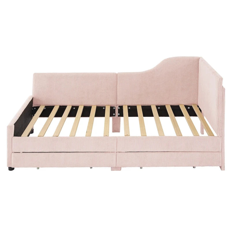 Twin Size Upholstered Corduroy Daybed with Drawers