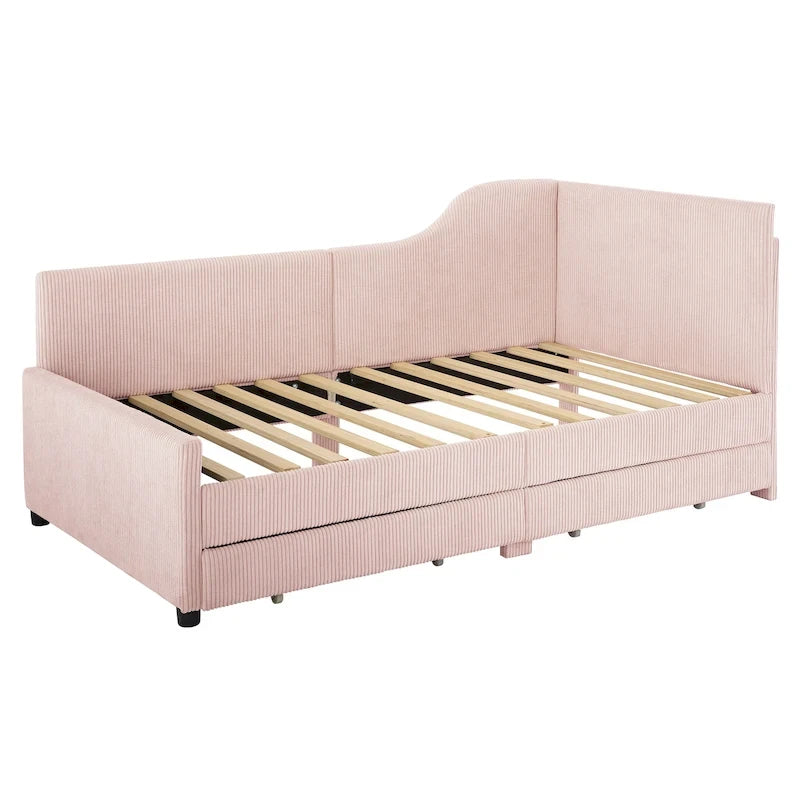 Twin Size Upholstered Corduroy Daybed with Drawers