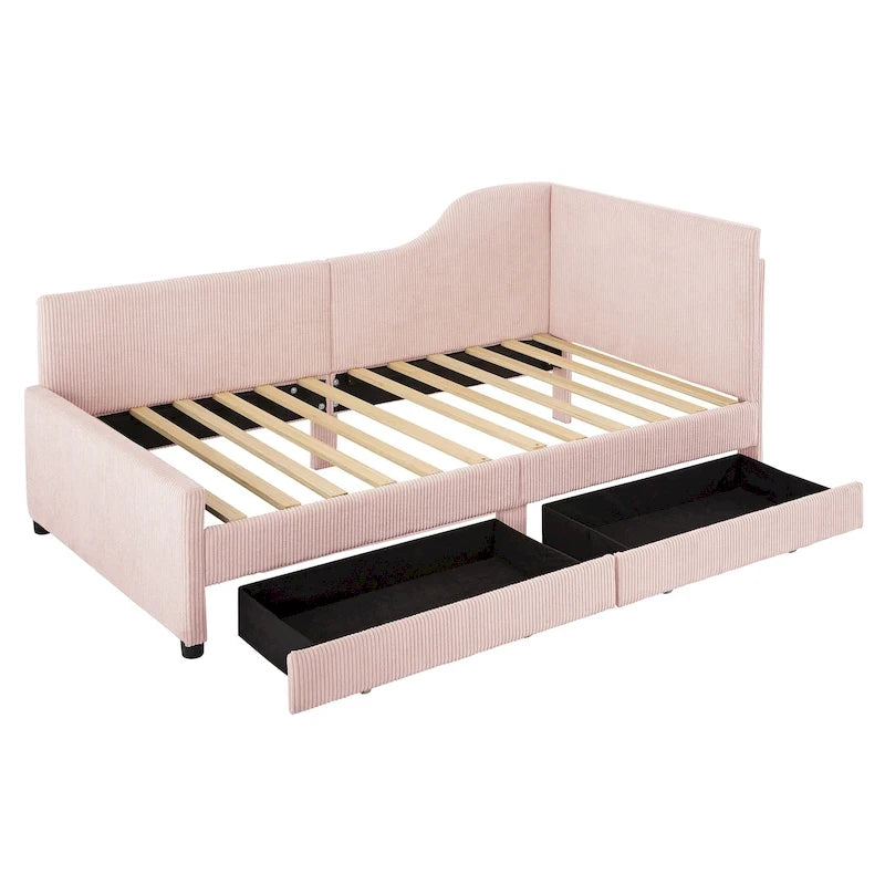 Twin Size Upholstered Corduroy Daybed with Drawers