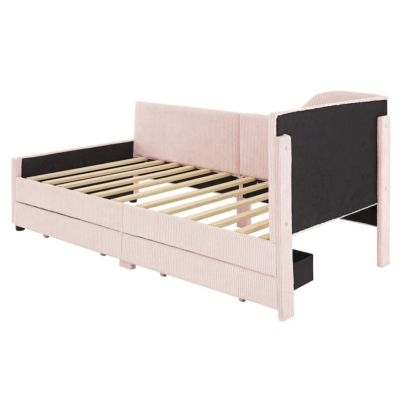 Twin Size Upholstered Corduroy Daybed with Drawers