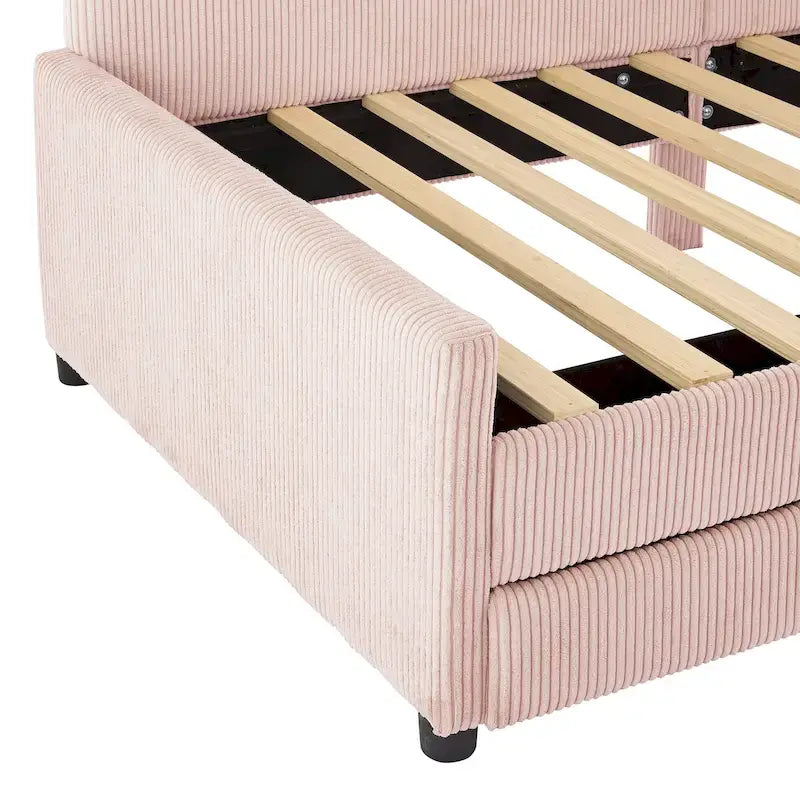 Twin Size Upholstered Corduroy Daybed with Drawers