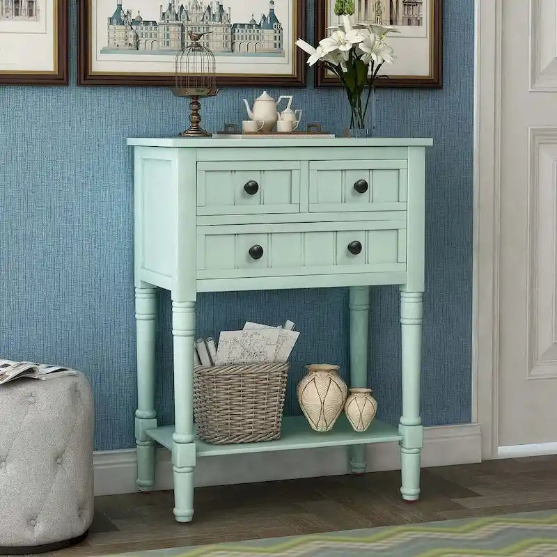 23.7 Farmhouse Solid Wood Console Table with 3 Drawers and Bottom Shelf