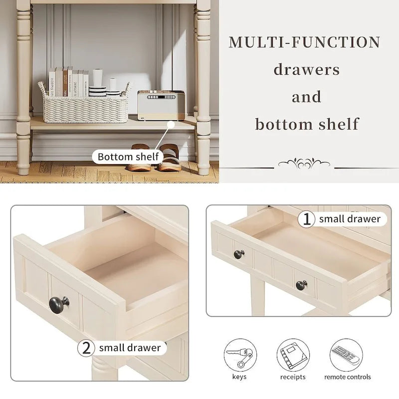 23.7 Farmhouse Solid Wood Console Table with 3 Drawers and Bottom Shelf