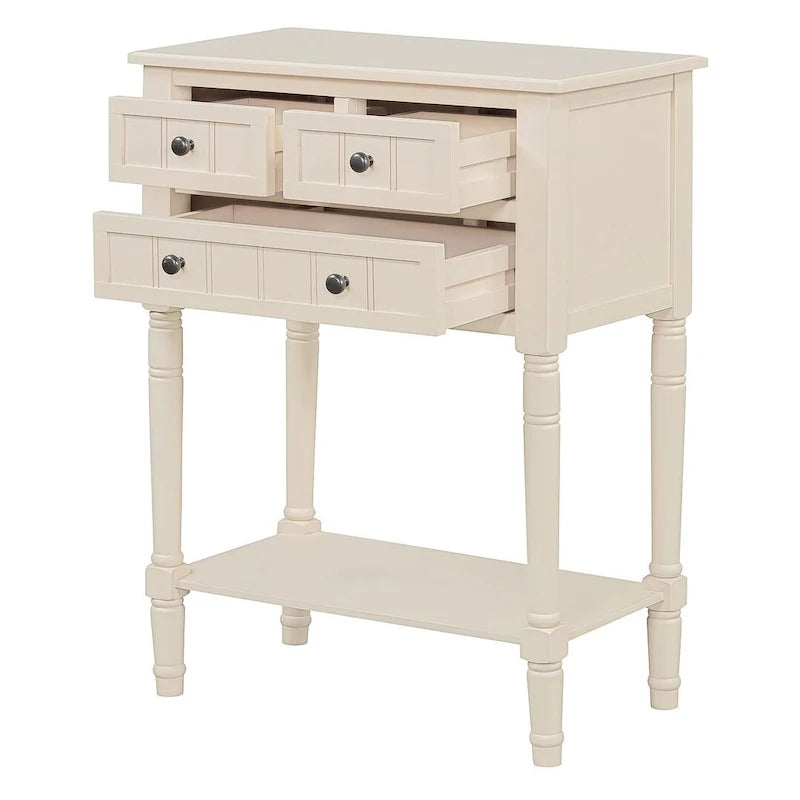 23.7 Farmhouse Solid Wood Console Table with 3 Drawers and Bottom Shelf