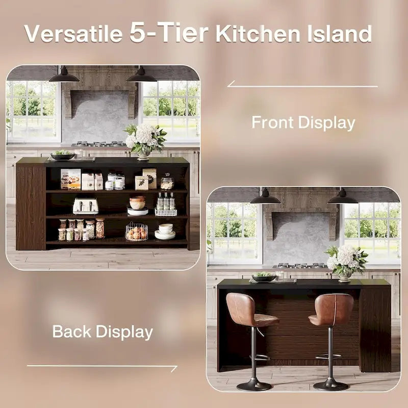 55 Inches Farmhouse Kitchen Island with Storage for Kitchen, Dining Room