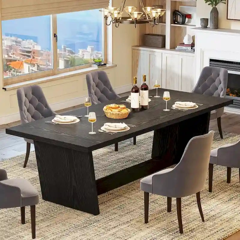 71 Inches Farmhouse Dining Room Table for 6-8 People with Solid Pedestal