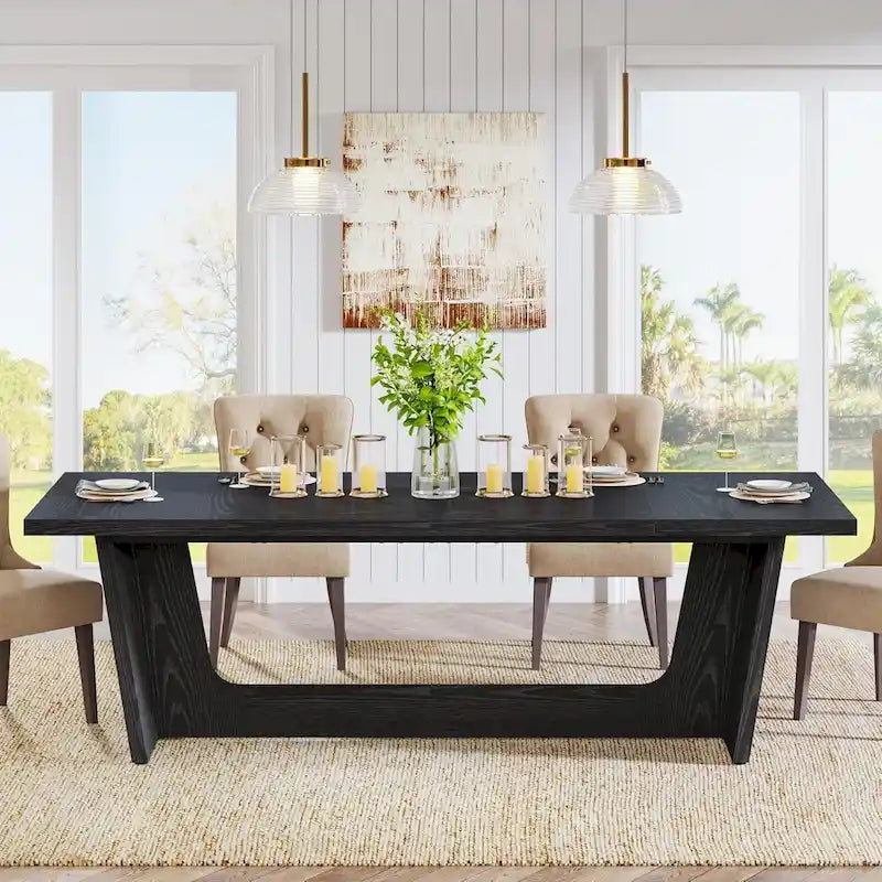 71 Inches Farmhouse Dining Room Table for 6-8 People with Solid Pedestal
