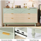 55 Inches Dresser for Bedroom, Green Long Double Dresser Organizer Wood Cabinet