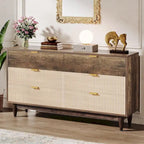 55 Inches Dresser for Bedroom, Green Long Double Dresser Organizer Wood Cabinet