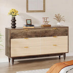 55 Inches Dresser for Bedroom, Green Long Double Dresser Organizer Wood Cabinet