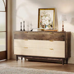 55 Inches Dresser for Bedroom, Green Long Double Dresser Organizer Wood Cabinet