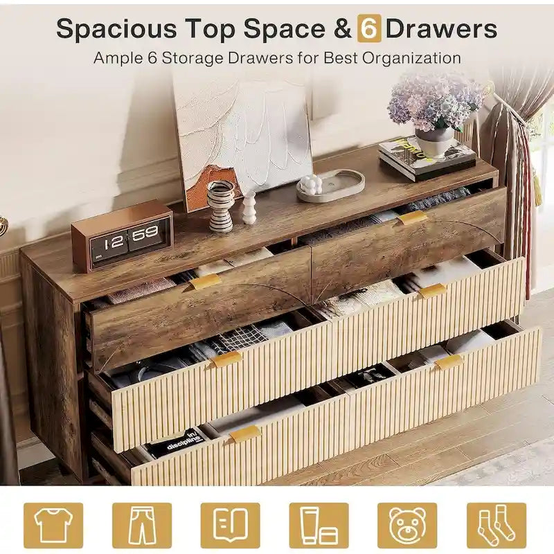 55 Inches Dresser for Bedroom, Green Long Double Dresser Organizer Wood Cabinet