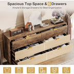 55 Inches Dresser for Bedroom, Green Long Double Dresser Organizer Wood Cabinet