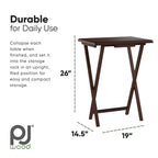 PJ Wood Folding TV Tray Tables with Compact Storage Rack, Espresso, 5 Piece Set - 36.38