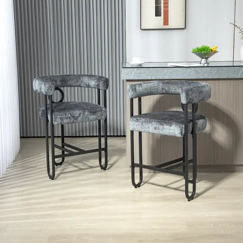 Chenille/Leather Upholstered Contemporary Designed Bar Stools With Footrestset of 2