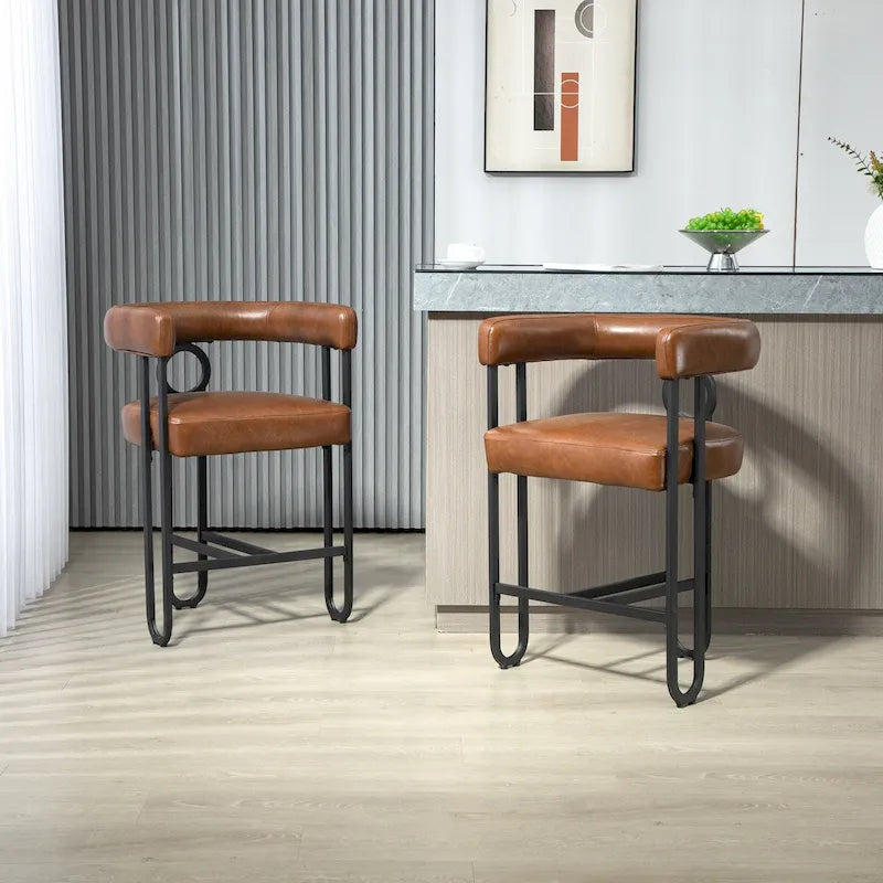 Chenille/Leather Upholstered Contemporary Designed Bar Stools With Footrestset of 2